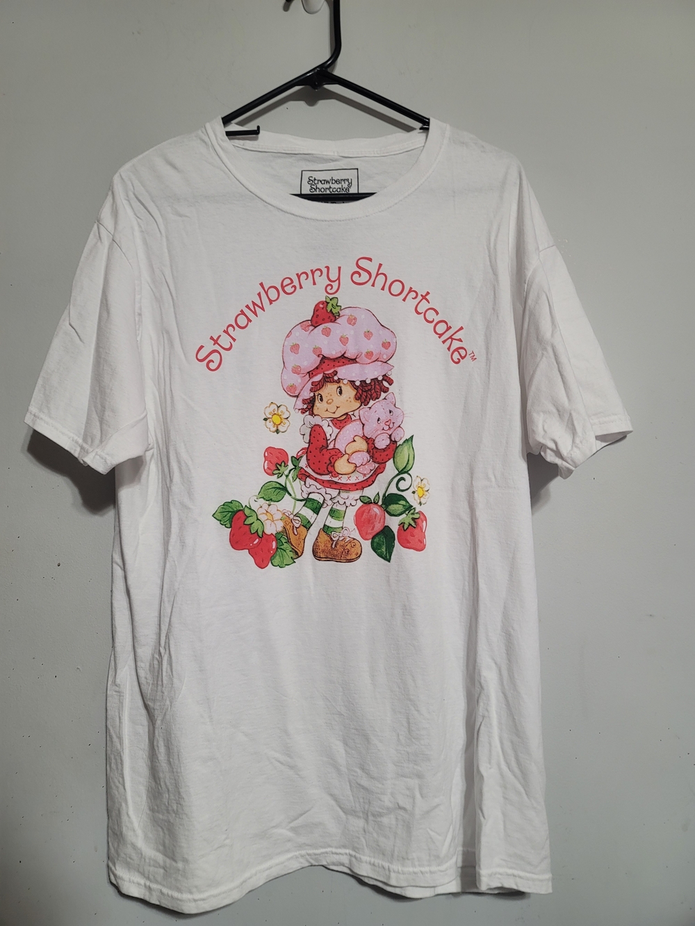 Womens‎ Large White Top T-shirt Strawberry Shortcake Retro 80s Cotton Nostalgia